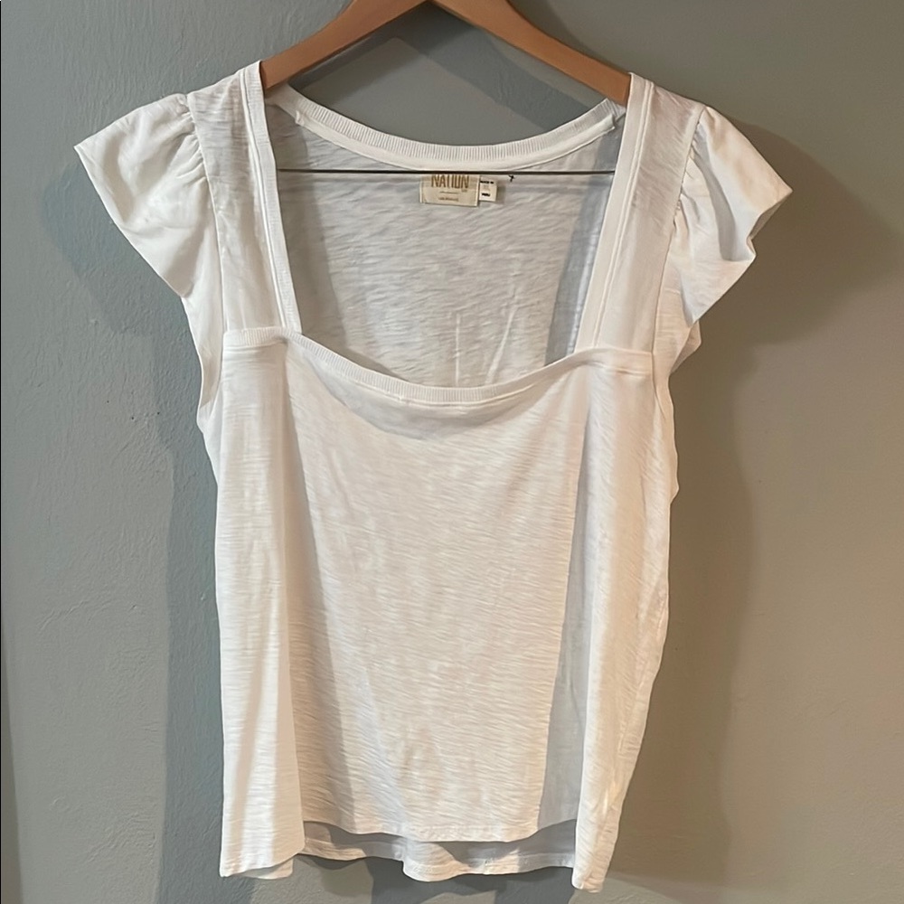 Nation Ltd  Anthropologie Squareneck White Ruffle Sleeve Women's Top XL